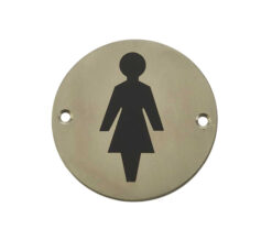 Frelan Hardware Female Pictogram Sign (75Mm Diameter), Satin Stainless Steel