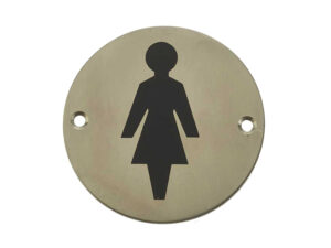 Frelan Hardware Female Pictogram Sign (75Mm Diameter), Satin Stainless Steel