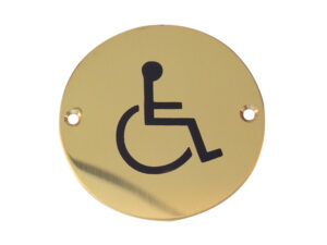 Frelan Hardware Disability Pictogram Sign (75Mm Diameter), Polished Brass