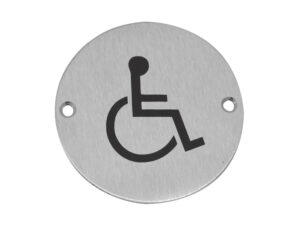 Frelan Hardware Disability Pictogram Sign (75Mm Diameter), Satin Stainless Steel