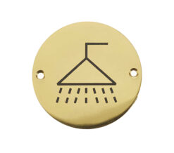 Frelan Hardware Shower Pictogram Sign (75Mm Diameter), Polished Brass