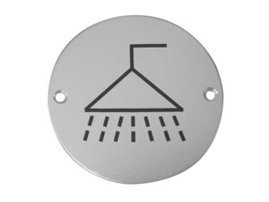 Frelan Hardware Shower Pictogram Sign (75Mm Diameter), Satin Aluminium