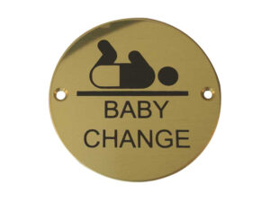 Frelan Hardware Baby Change Pictogram Sign (75Mm Diameter), Polished Brass