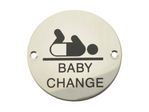 Frelan Hardware Baby Change Pictogram Sign (75Mm Diameter), Polished Stainless Steel