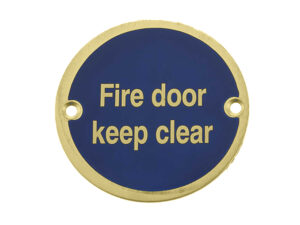 Frelan Hardware Fire Door Keep Clear Sign (75Mm Diameter), Polished Brass