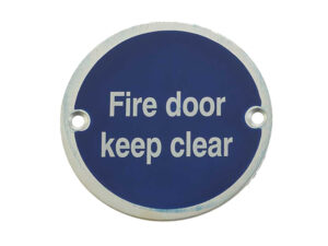 Frelan Hardware Fire Door Keep Clear Sign (75Mm Diameter), Satin Aluminium