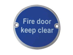 Frelan Hardware Fire Door Keep Clear Sign (75Mm Diameter), Satin Stainless Steel