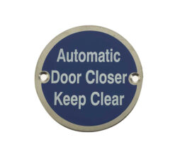 Frelan Hardware Automatic Door Closer Keep Clear (75Mm Diameter), Satin Stainless Steel