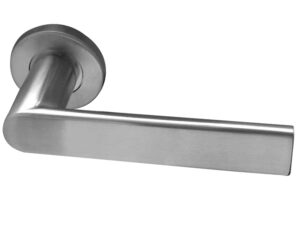 Frelan Hardware Sandrine Door Handles On Round Rose, Satin Stainless Steel (Sold In Pairs)