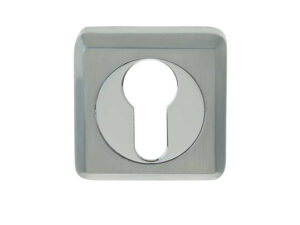 Frelan Hardware Euro Profile Square Escutcheon, Dual Finish Polished Chrome & Satin Chrome