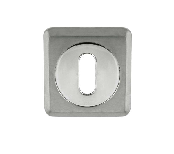 Frelan Hardware Standard Profile Square Escutcheon, Dual Finish Polished Chrome & Satin Chrome