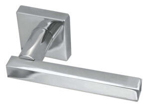 Frelan Hardware Paja Kubus Straight Door Handles On Square Rose, Polished Chrome (Sold In Pairs)