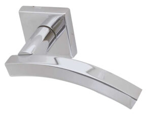 Frelan Hardware Paja Kubus Curved Door Handles On Square Rose, Polished Chrome (Sold In Pairs)