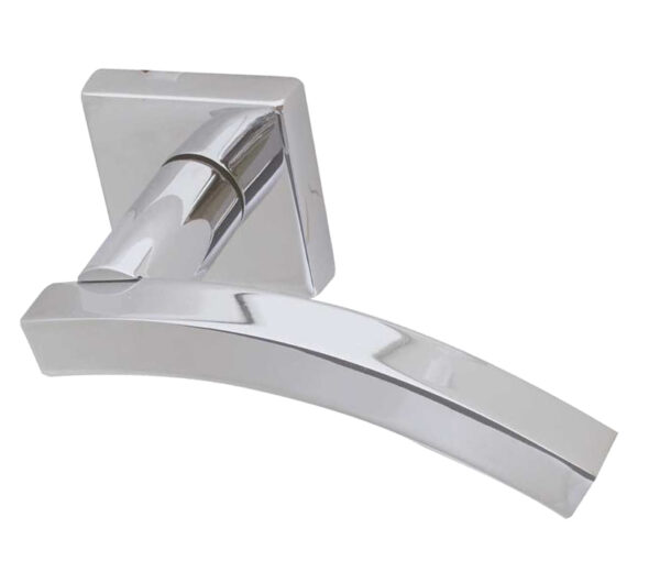 Frelan Hardware Paja Kubus Curved Door Handles On Square Rose, Polished Chrome (Sold In Pairs)