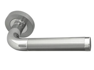 Twin Door Handle On Rose Polished Chrome/Satin Chrome