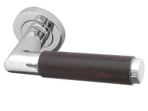 Frelan Hardware Reguitti Cuba Dark Wood Door Handles On Round Rose, Polished Chrome (Sold In Pairs)