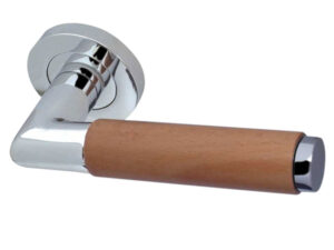 Frelan Hardware Reguitti Havanna Light Wood Door Handles On Round Rose, Polished Chrome (Sold In Pairs)