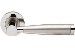 Frelan Hardware Alexander Door Handles On Round Rose, Dual Finish Polished Chrome & Satin Nickel (Sold In Pairs)