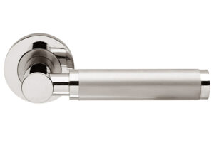 Frelan Hardware Charlotte Door Handles On Round Rose, Dual Finish Polished Chrome & Satin Nickel (Sold In Pairs)