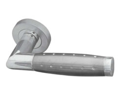 Frelan Hardware Aerodeck Door Handles On Round Rose, Dual Finish Polished Chrome & Satin Chrome (Sold In Pairs)