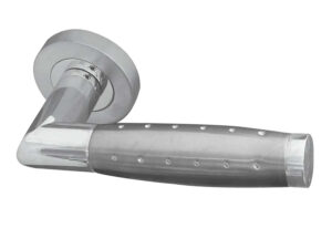 Frelan Hardware Aerodeck Door Handles On Round Rose, Dual Finish Polished Chrome & Satin Chrome (Sold In Pairs)