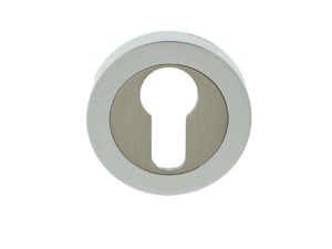 Frelan Hardware Euro Profile Escutcheon, Dual Finish Polished Chrome & Satin Nickel