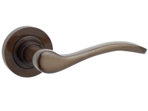 Frelan Hardware Turin Door Handles On Round Rose, Dark Bronze (Sold In Pairs)