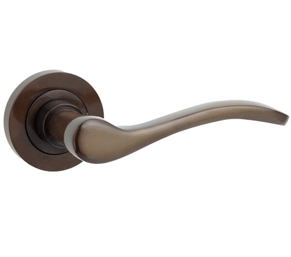 Frelan Hardware Turin Door Handles On Round Rose, Dark Bronze (Sold In Pairs)