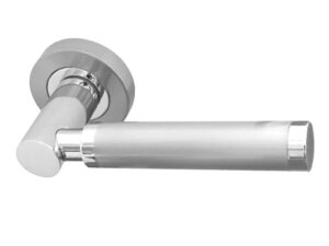 Frelan Hardware Avantime Door Handles On Round Rose, Dual Finish Polished Chrome & Satin Chrome (Sold In Pairs)