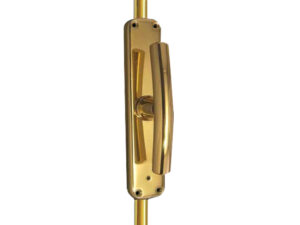 Frelan Hardware Locking Espagnolette Bolt With Curved Handle, Polished Brass