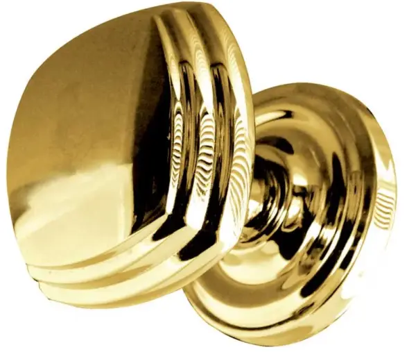 Piazza Mortice Door Knob Polished Brass On Round Rose