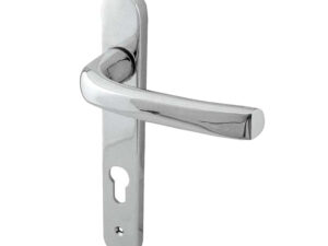 Frelan Hardware Pvcu Lever Door Handles (220Mm Backplate - 92Mm C/C Euro Lock), Polished Chrome