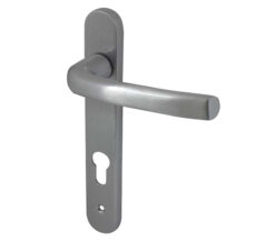 Frelan Hardware Pvcu Lever Door Handles (220Mm Backplate - 92Mm C/C Euro Lock), Satin Chrome (Sold In Pairs)