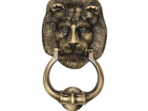 Heritage Brass Lion Head Door Knocker, Antique Brass