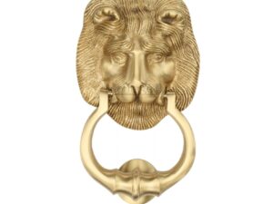 Heritage Brass Lion Head Door Knocker, Satin Brass