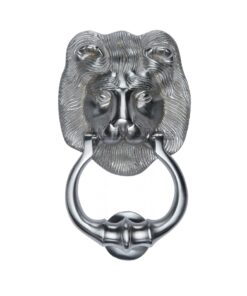 Heritage Brass Lion Head Door Knocker, Satin Chrome