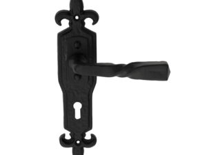 Ludlow Foundries Barley Twist Door Handles On Gothic Backplate, Black Antique (Sold In Pairs)