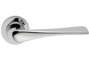 Manital Le Mans Door Handles On Round Rose, Polished Chrome (Sold In Pairs)