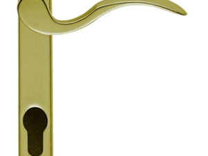 Scroll Narrow Plate, 92Mm C/C, Euro Lock, Polished Brass Door Handles (Sold In Pairs)