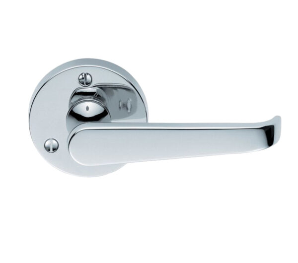 Victorian Door Handles On Round Rose, Polished Chrome (Sold In Pairs)