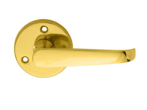 Victorian Door Handles On Round Rose, Polished Brass (Sold In Pairs)