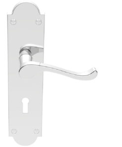 Victorian Scroll Door Handles On Shaped Backplate, Polished Chrome (Sold In Pairs)