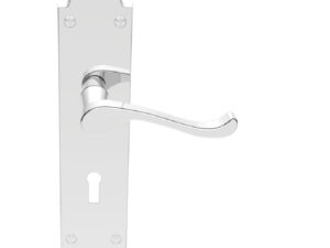 Victorian Scroll Door Handles On Shaped Backplate, Polished Chrome (Sold In Pairs)