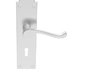 Victorian Scroll Door Handles On Shaped Backplate, Satin Chrome (Sold In Pairs)