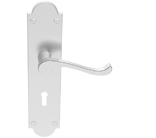 Victorian Scroll Door Handles On Shaped Backplate, Satin Chrome (Sold In Pairs)