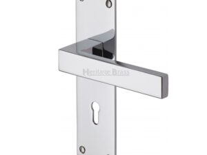 Heritage Brass Metro Low Profile Polished Chrome Door Handles On Backplate (Sold In Pairs)