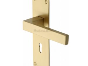 Heritage Brass Metro Low Profile Satin Brass Door Handles (Sold In Pairs)