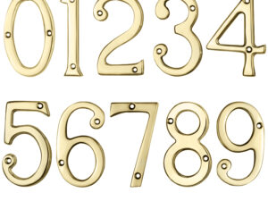 Face Fix Door Numerals (0-9), Polished Brass