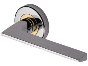 Heritage Brass Pyramid Dual Finish Polished Chrome & Polished Brass Door Handles On Round Rose (Sold In Pairs)