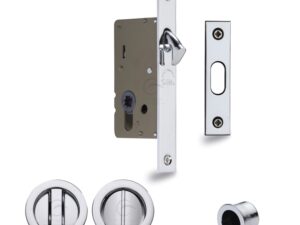 Heritage Brass Round Flush Handle Sliding Door Privacy Lock Set, Polished Chrome